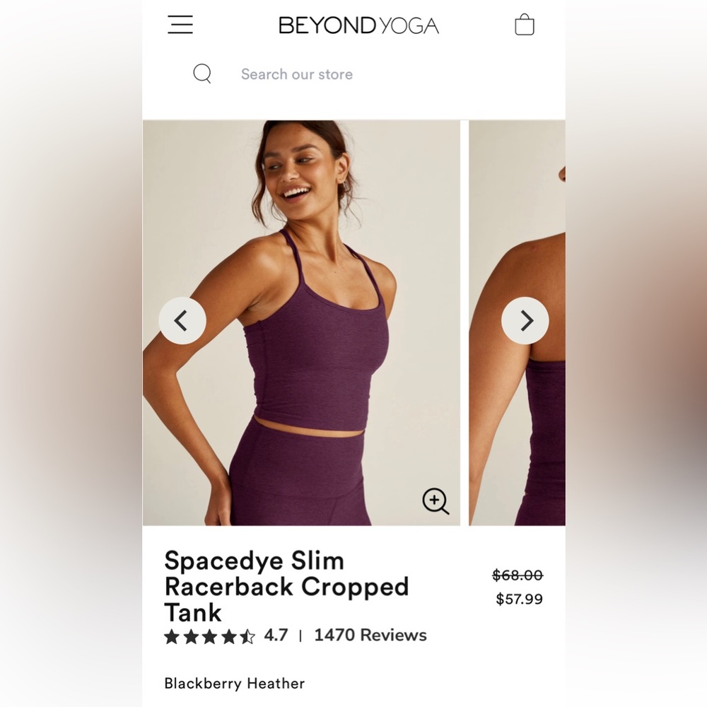 Beyond Yoga Blackberry Heather Spacedye Slim Racerback Cropped Tank XS NWT